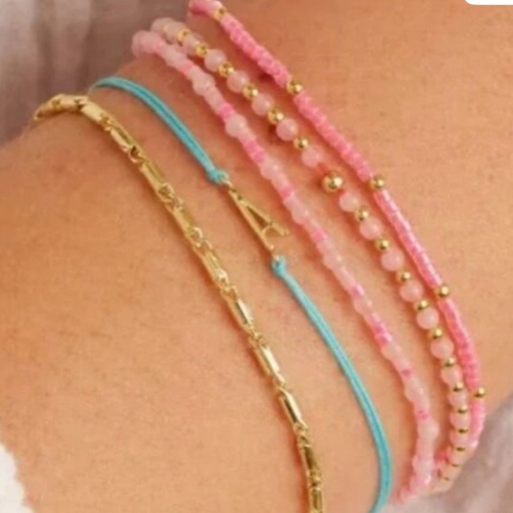 Gorjana Prism Alphabet Aqua String Bracelet Gold Plated Letter E - Picture 2 of 4